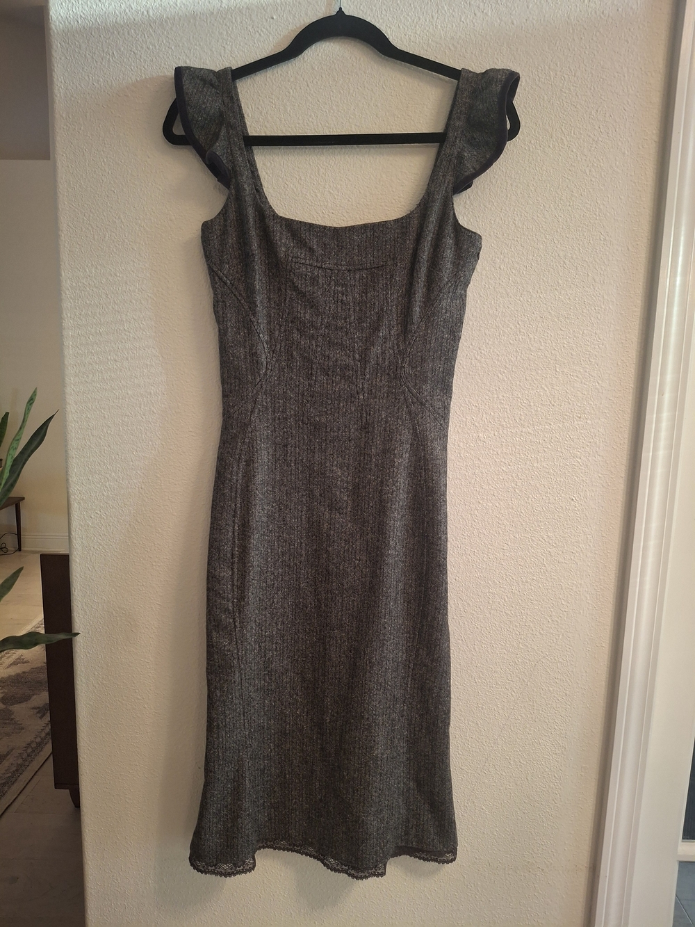 Dolce & Gabbana Gray Midi Dress with Ruffled Shoulder Straps